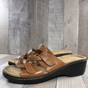Clarks Merliah Karli Women's Size 11 Slide Strappy Sandal Slip On Leather Brown